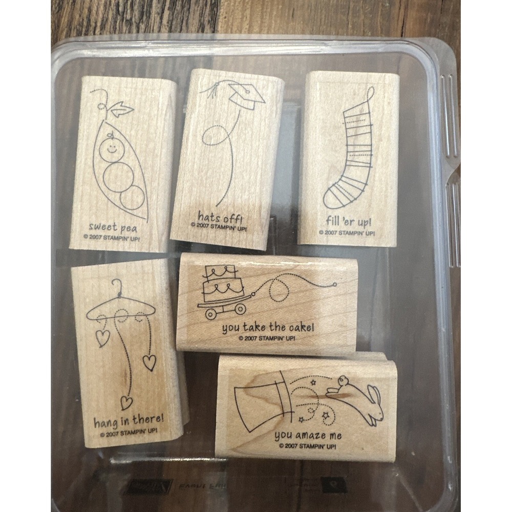 Stampin Up Event Full Set Of 6 Wood Mounted Rubber Stamps Sweet Pea Hats Off